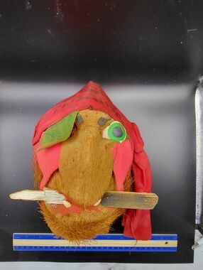 Vintage 1970s Florida Carved Coconut Pirate Head Wall Hanging Souvenir Tiki